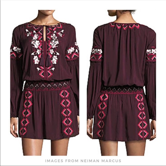 Parker Embroiderd Blouson Plum Wine Dress szM - Picture 1 of 4